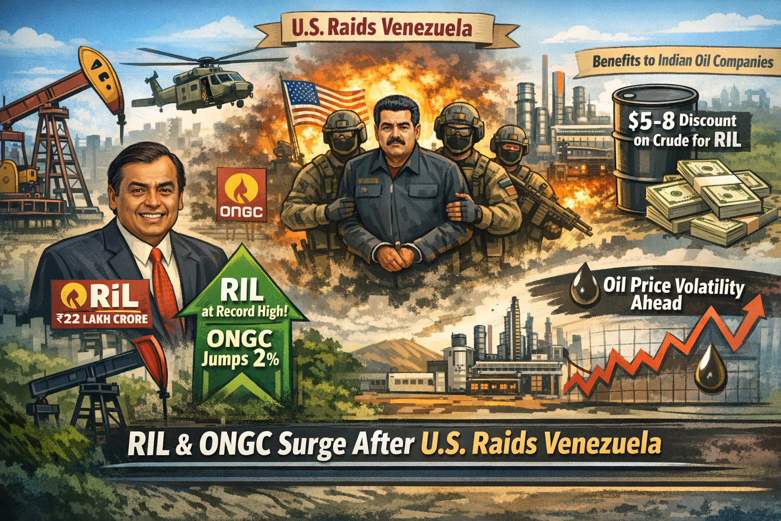RIL Shares Hit Record High, ONGC Jumps 2% After US Raids in Venezuela: What Analysts Are Saying