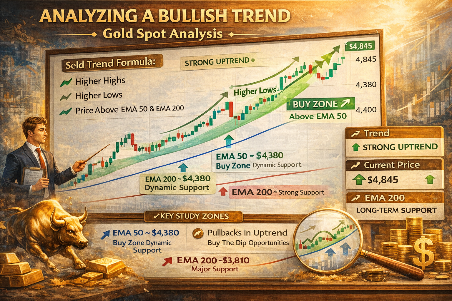Gold Spot / U.S. Dollar (XAUUSD) daily chart, written purely for study and educational purposes.